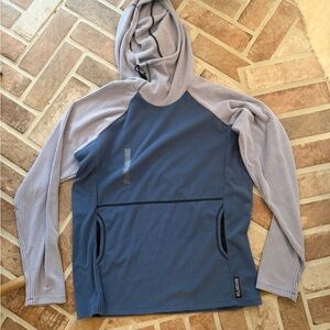 Melanzana Men's Blue and Light Gray Hoodie Sweater